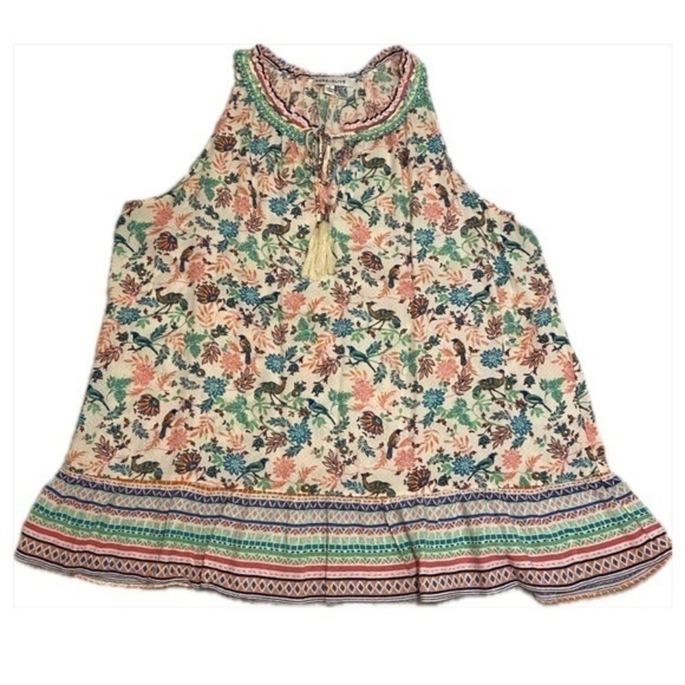 Rose & Olive Floral Bohemian Tank Tops with Tassel